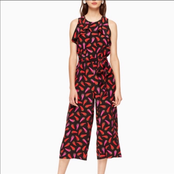 Kate Spade Hot Pepper Silk Jumpsuit Size 4 - Picture 2 of 9